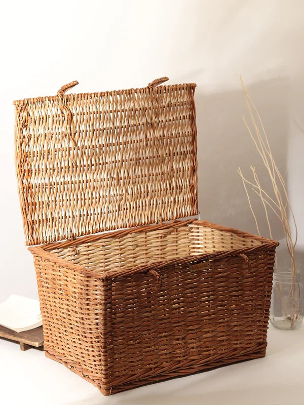 Natural Wicker Basket with Lid for Bedroom, Living Room, and Closet Storage — Canewoven