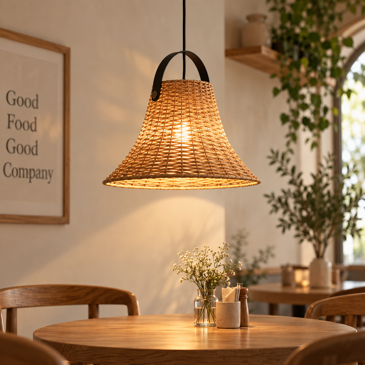 Natural Woven Rattan Pendant Light – 42 cm