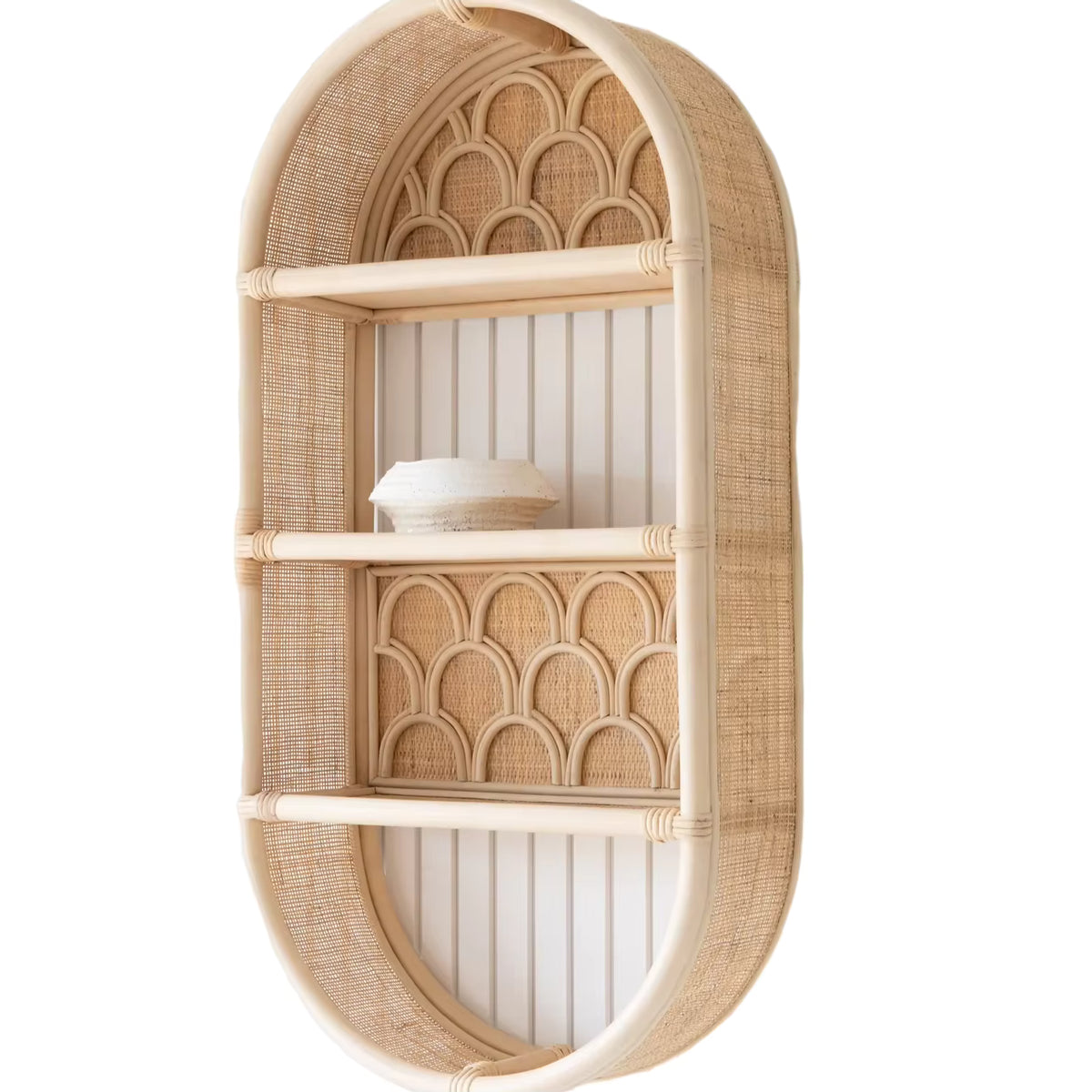 Handwoven Rattan Wall Shelf