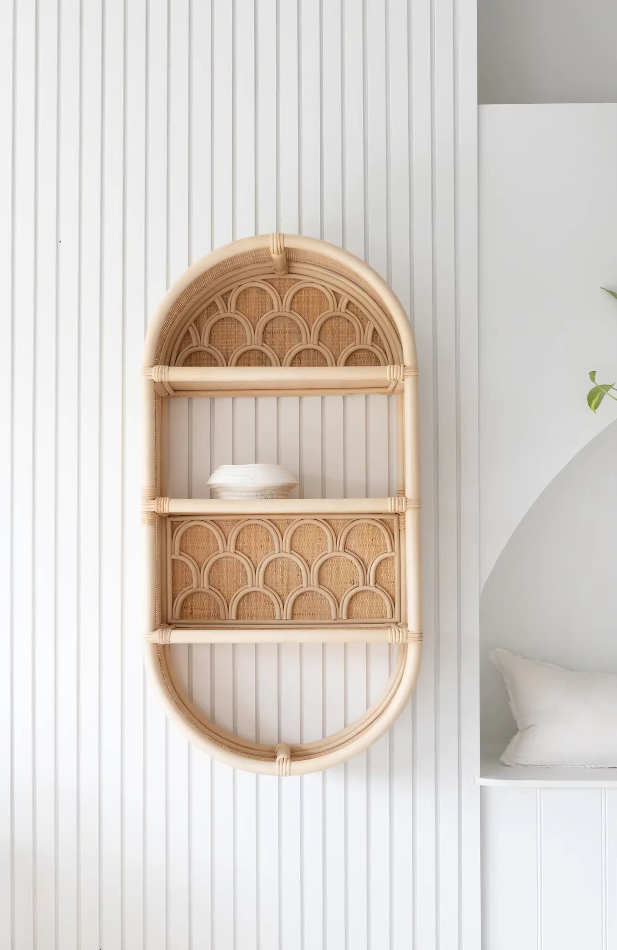 Handwoven Rattan Wall Shelf