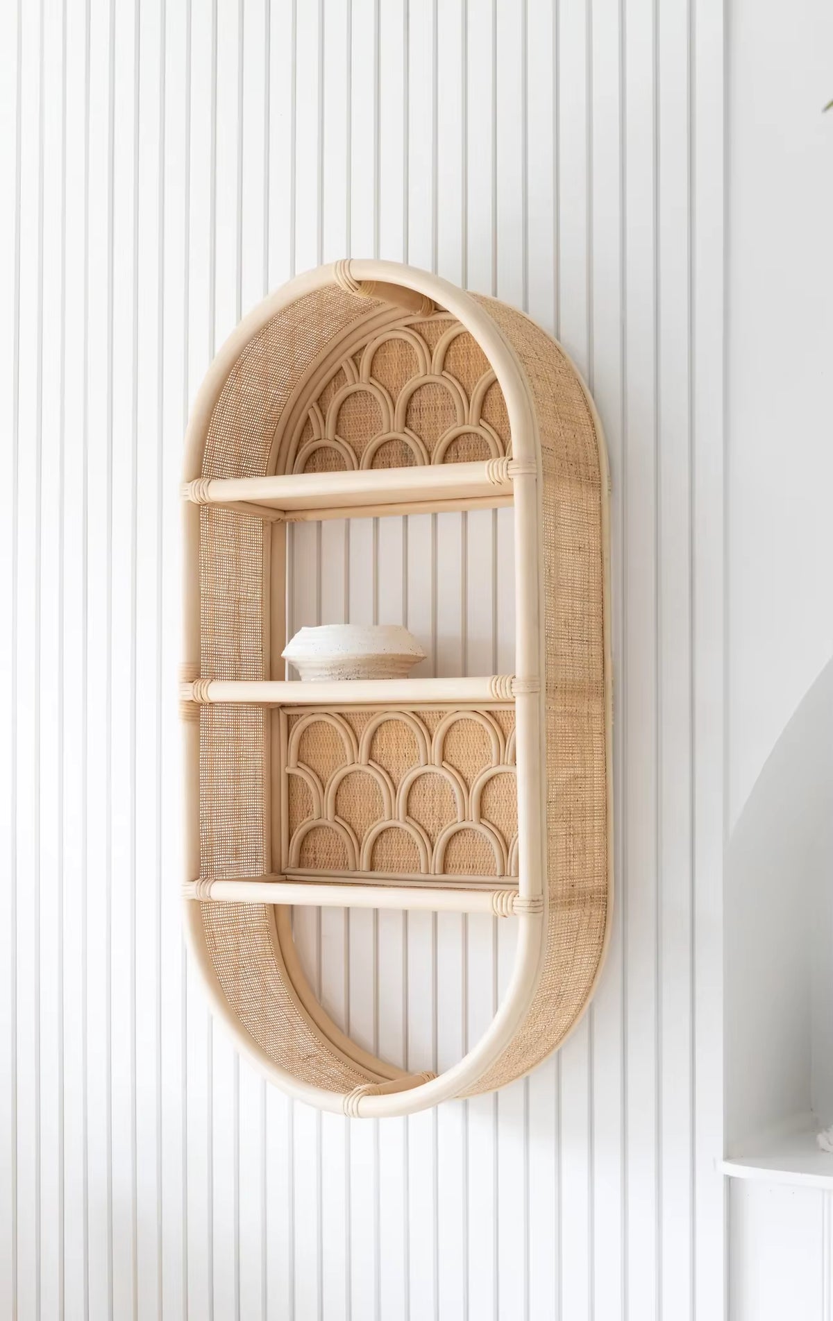 Handwoven Rattan Wall Shelf