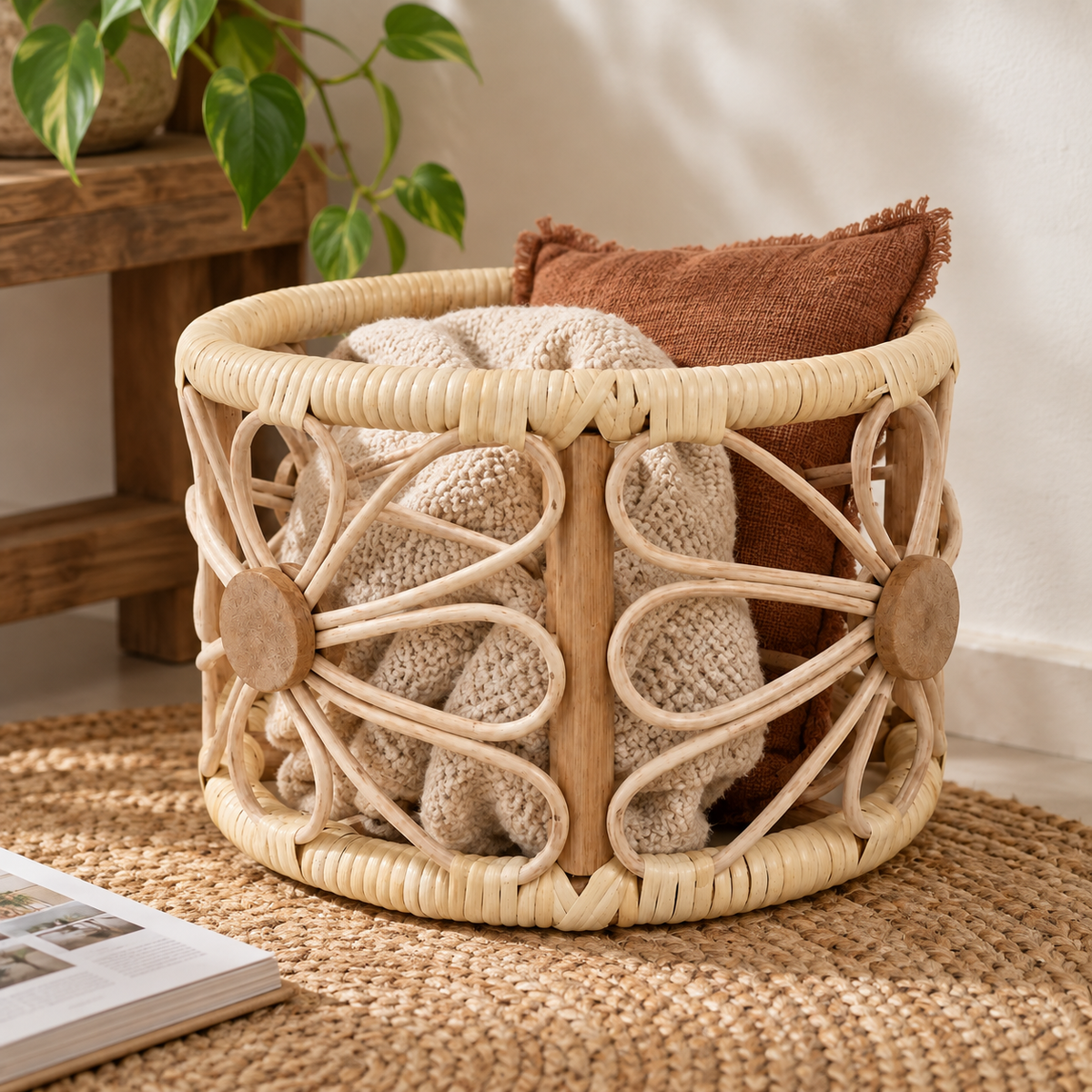 Rustic Cane Floral Basket | Natural Finish — Canewoven