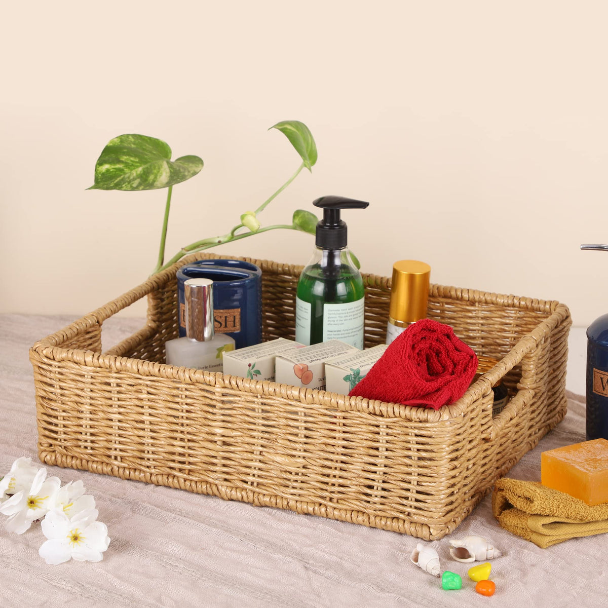 Seagrass Storage Basket 12x8x4 Inch for Bathroom - Tara — Canewoven