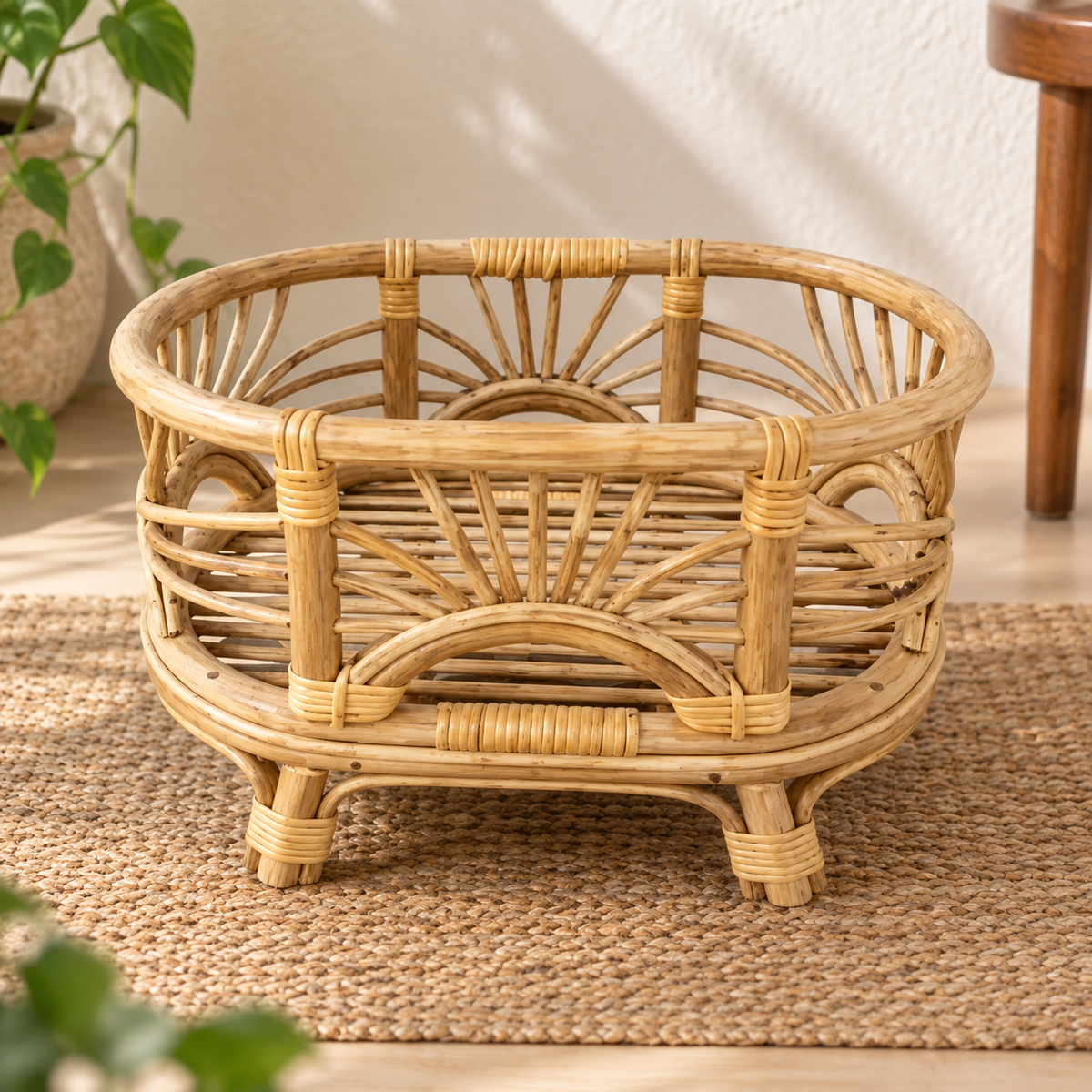 Sunbeam Boho Basket | Cane | Natural Wood — Canewoven