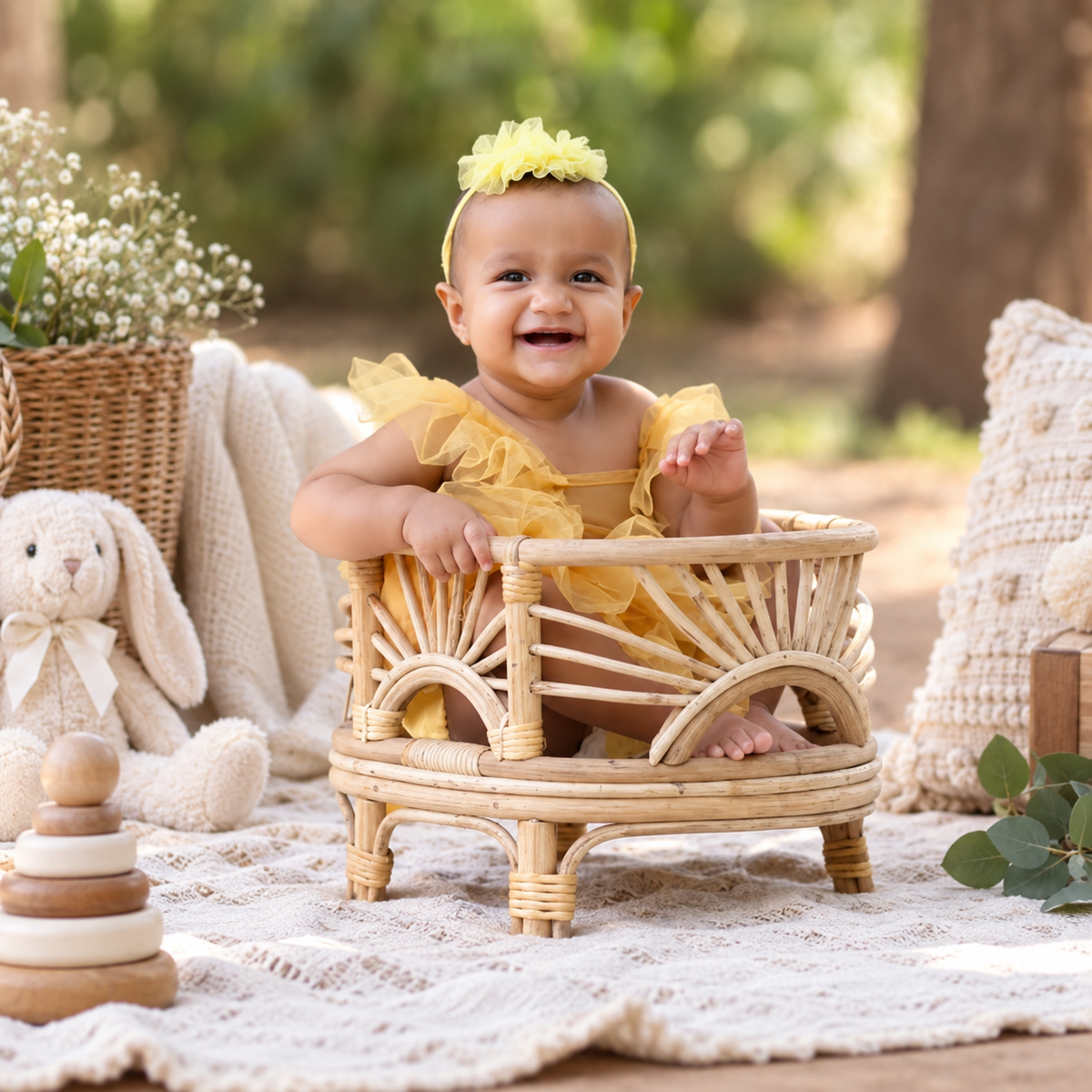 Sunbeam Boho Basket | Cane | Natural Wood — Canewoven
