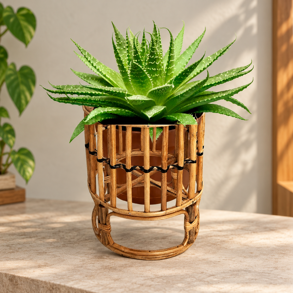 Cane Bamboo Rattan Hanging/Table Planter Stand for Garden, Balcony Home and Office | 10W × 11H Inch — Canewoven