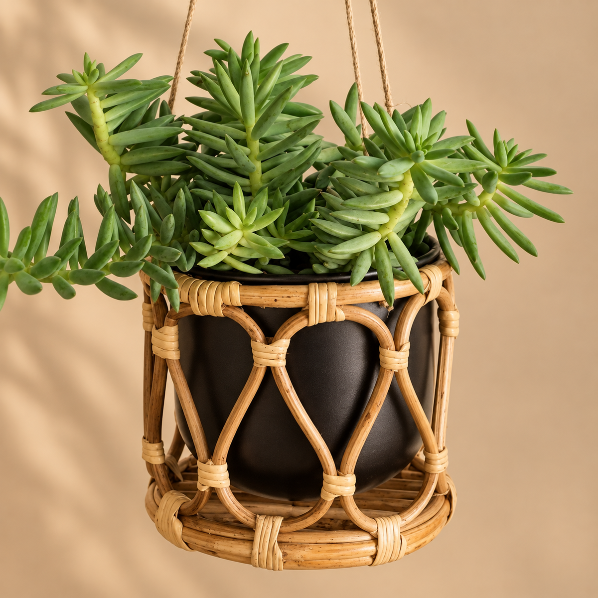 Cane Bamboo Rattan Hanging/Table Planter Stand for Garden, Balcony Home and Office | 10W × 10H Inch — Canewoven
