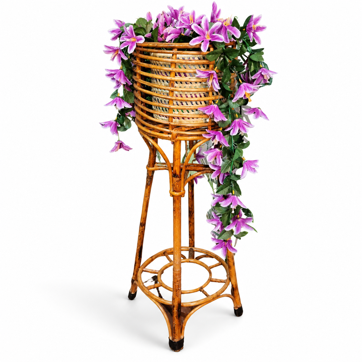 Handmade Cane Bamboo Standing Planter (Set of 1) Stand for Garden, Balcony Home and Office — Canewoven