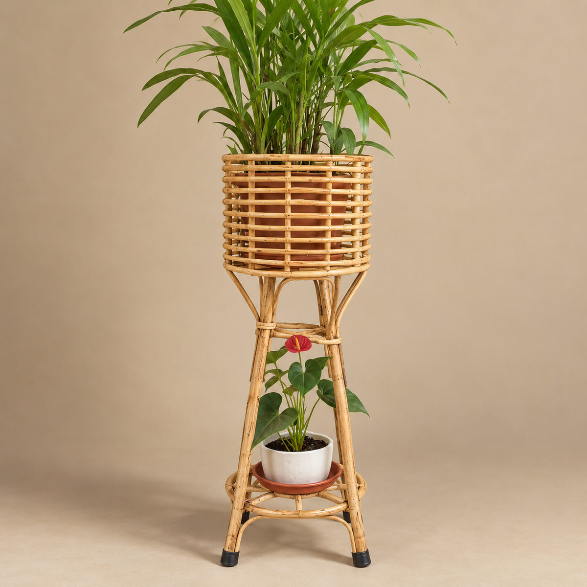Handmade Cane Bamboo Standing Planter (Set of 1) Stand for Garden, Balcony Home and Office — Canewoven
