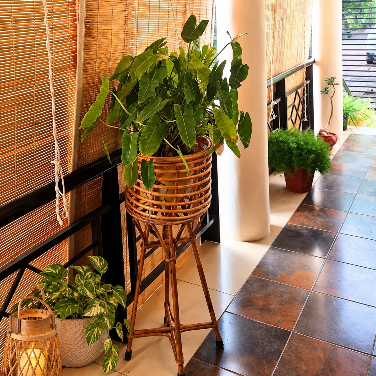 Handmade Cane Bamboo Standing Planter (Set of 1) Stand for Garden, Balcony Home and Office — Canewoven