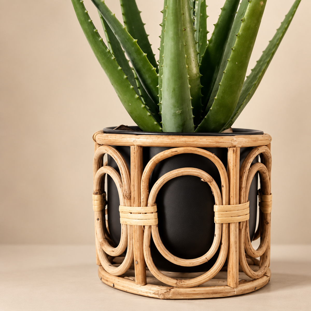 Cane Bamboo Rattan Wooden Planter Stand for Garden, Balcony Home and Office | 10W × 10H Inch — Canewoven