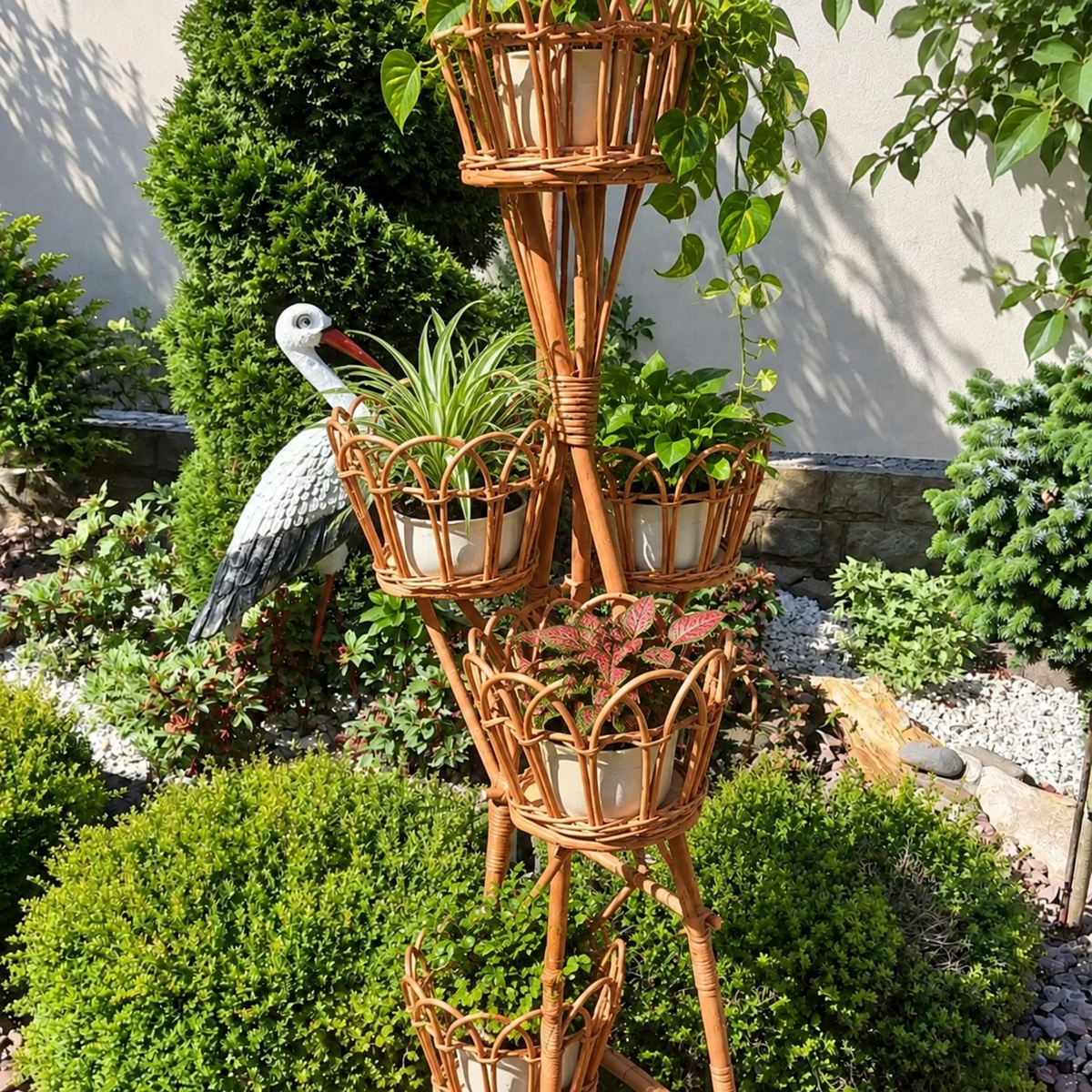 Cane Bamboo Rattan Hanging/Table Planter Stand for Garden, Balcony Home and Office | 11W × 40H Inch — Canewoven