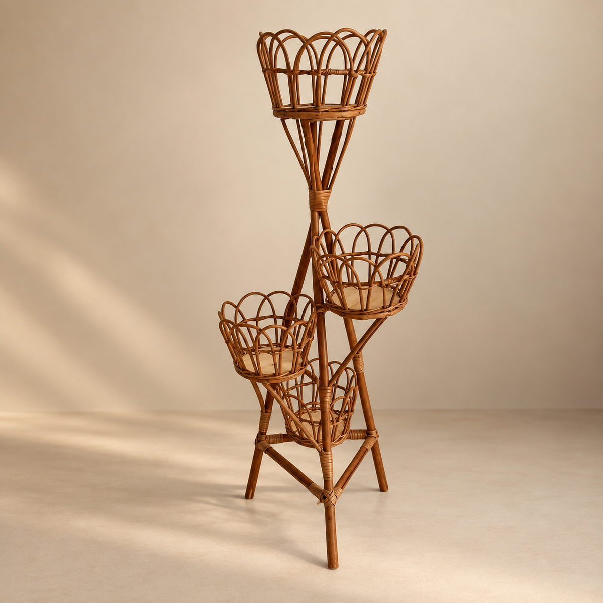 Cane Bamboo Rattan Hanging/Table Planter Stand for Garden, Balcony Home and Office | 11W × 40H Inch — Canewoven
