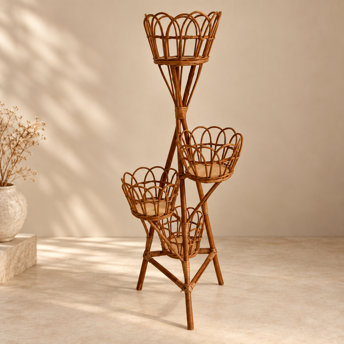 Cane Bamboo Rattan Hanging/Table Planter Stand for Garden, Balcony Home and Office | 11W × 40H Inch — Canewoven