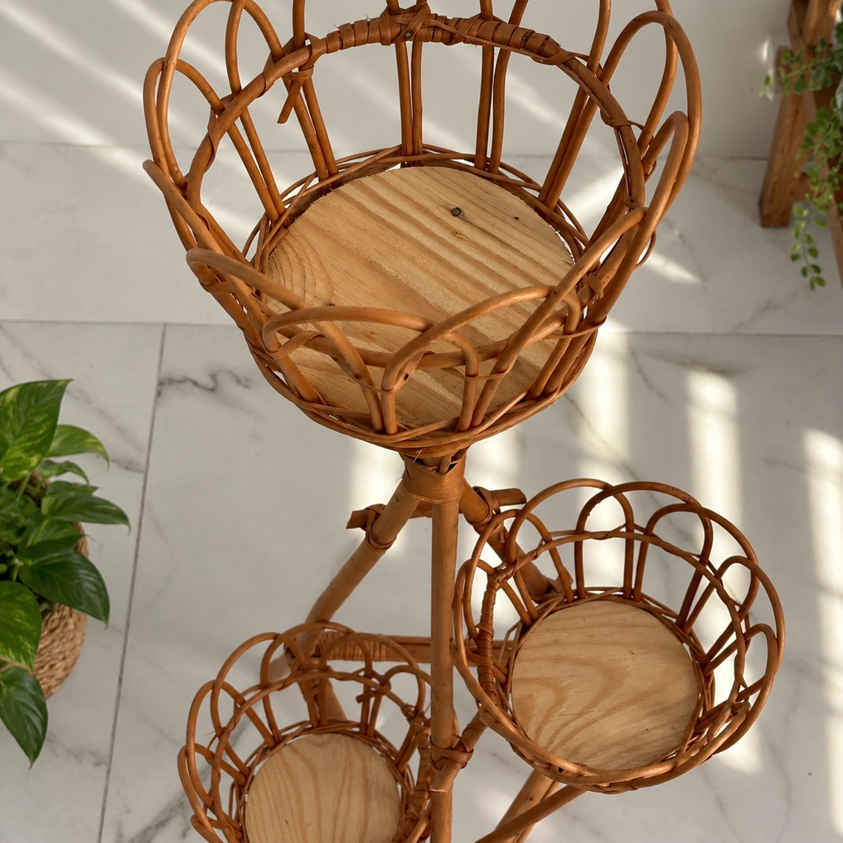 Cane Bamboo Rattan Hanging/Table Planter Stand for Garden, Balcony Home and Office | 11W × 40H Inch — Canewoven