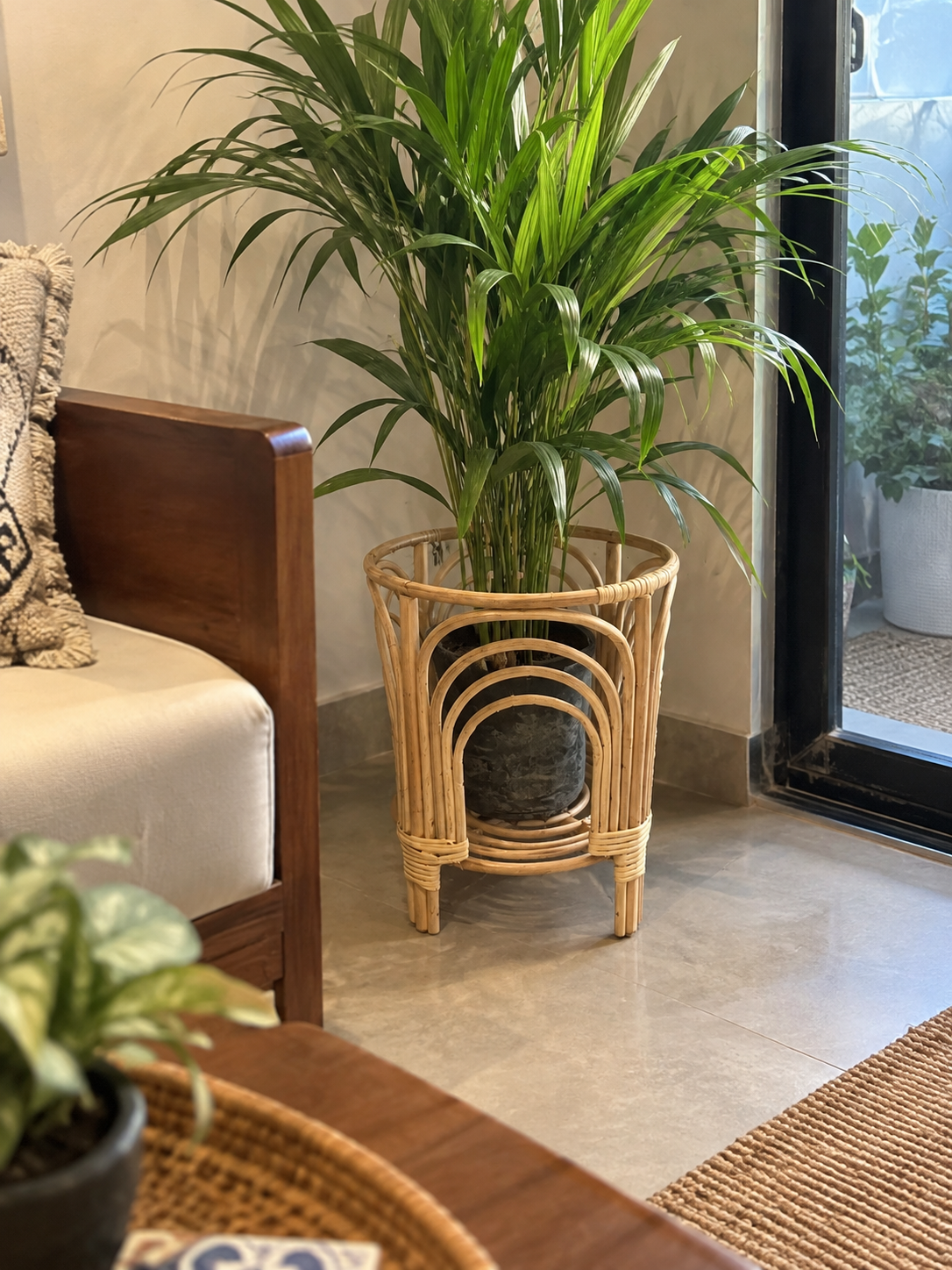 Cane Bamboo Planter (Set of 2) Stand for Garden, Balcony Home and Office | Set of 2 | 10W × 12H Inch — Canewoven