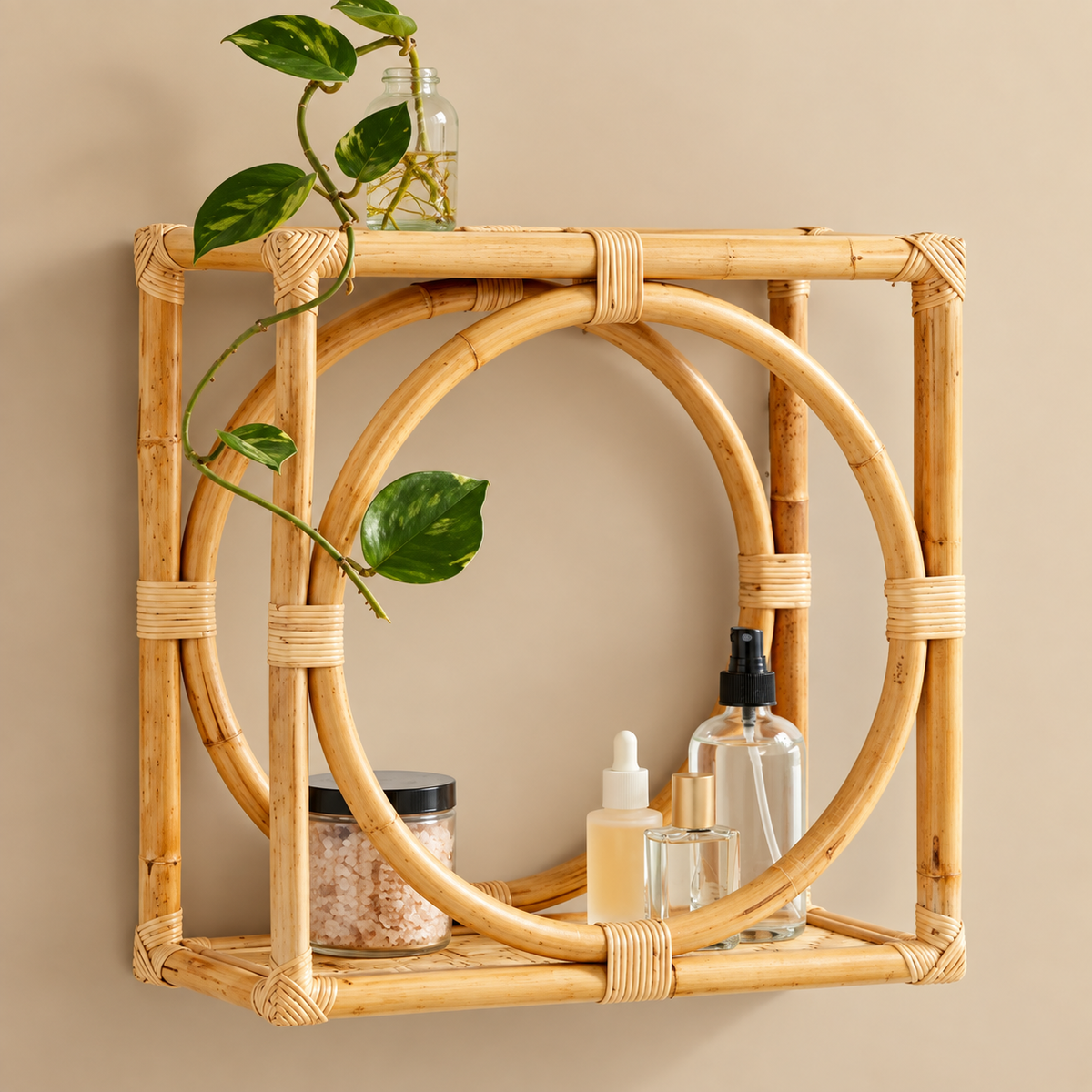 Square Rattan Wall Shelf I Wall Mounted Shelf — Canewoven