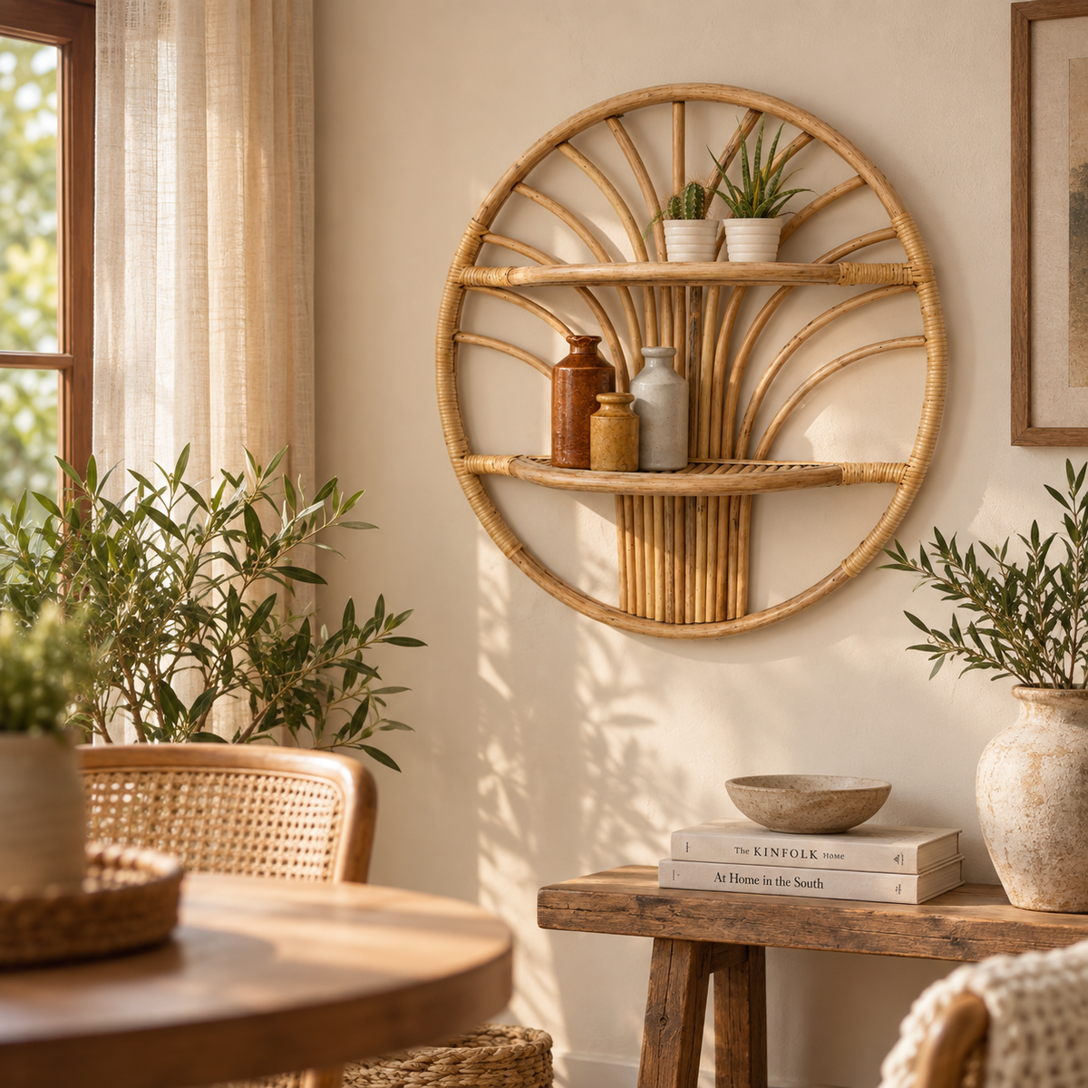 Tree Round Bamboo Shelves/Rattan Wall Shelf For Living Room, Bathroom, Kitchen, Nursery and Kids Room — Canewoven