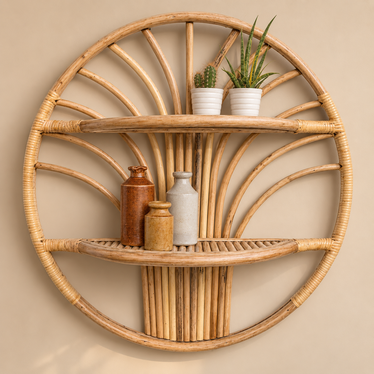 Tree Round Bamboo Shelves/Rattan Wall Shelf For Living Room, Bathroom, Kitchen, Nursery and Kids Room — Canewoven