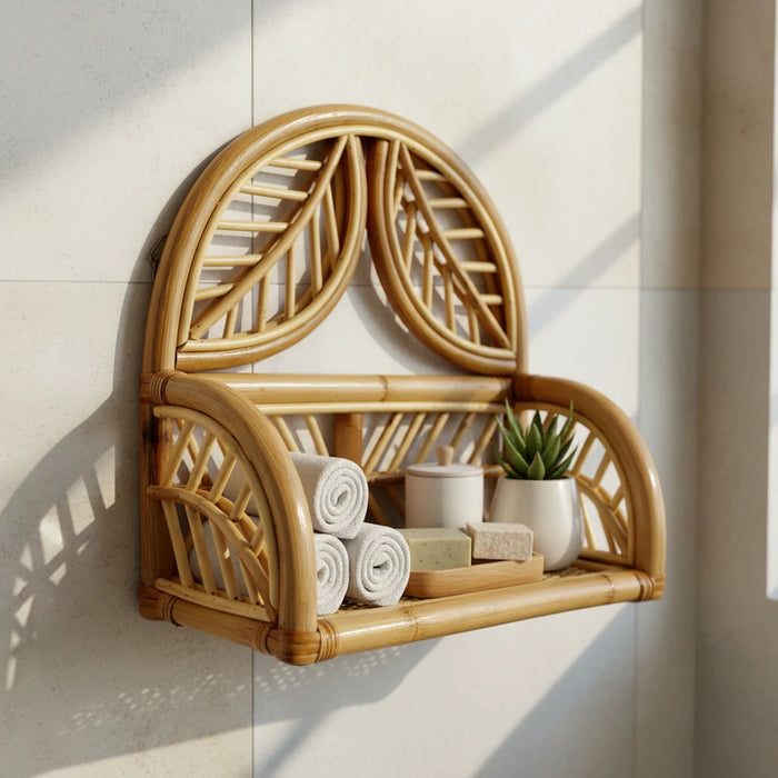 Two Leaf Rattan Wall Shelf