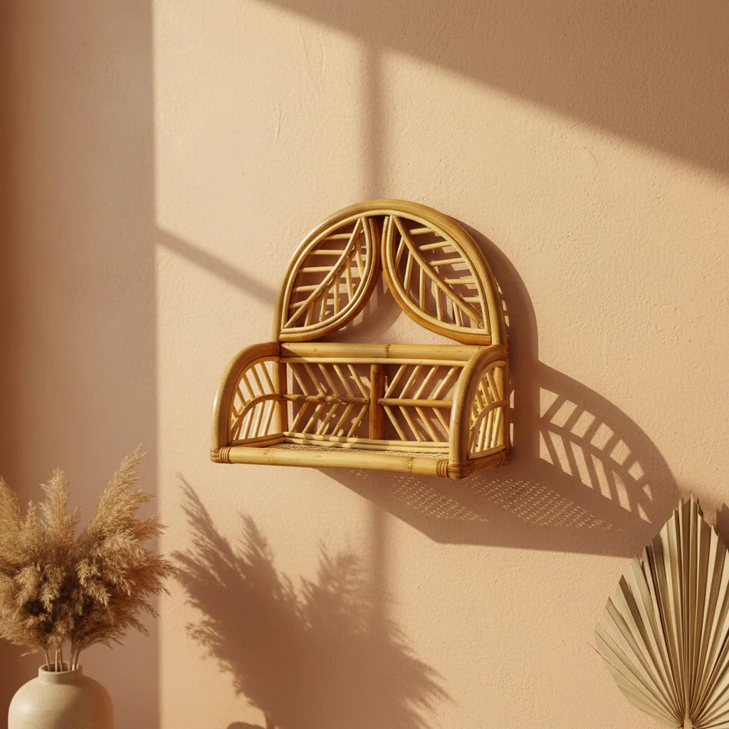 Two Leaf Rattan Wall Shelf