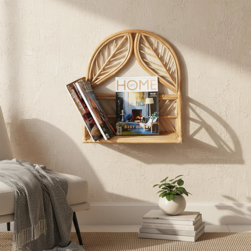 Two Leaf Rattan Wall Shelf