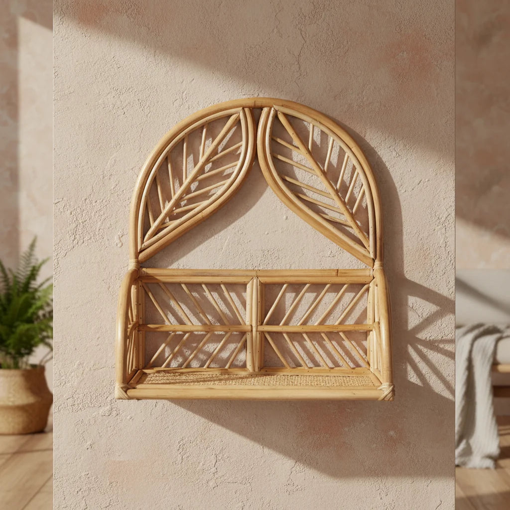 Two Leaf Rattan Wall Shelf