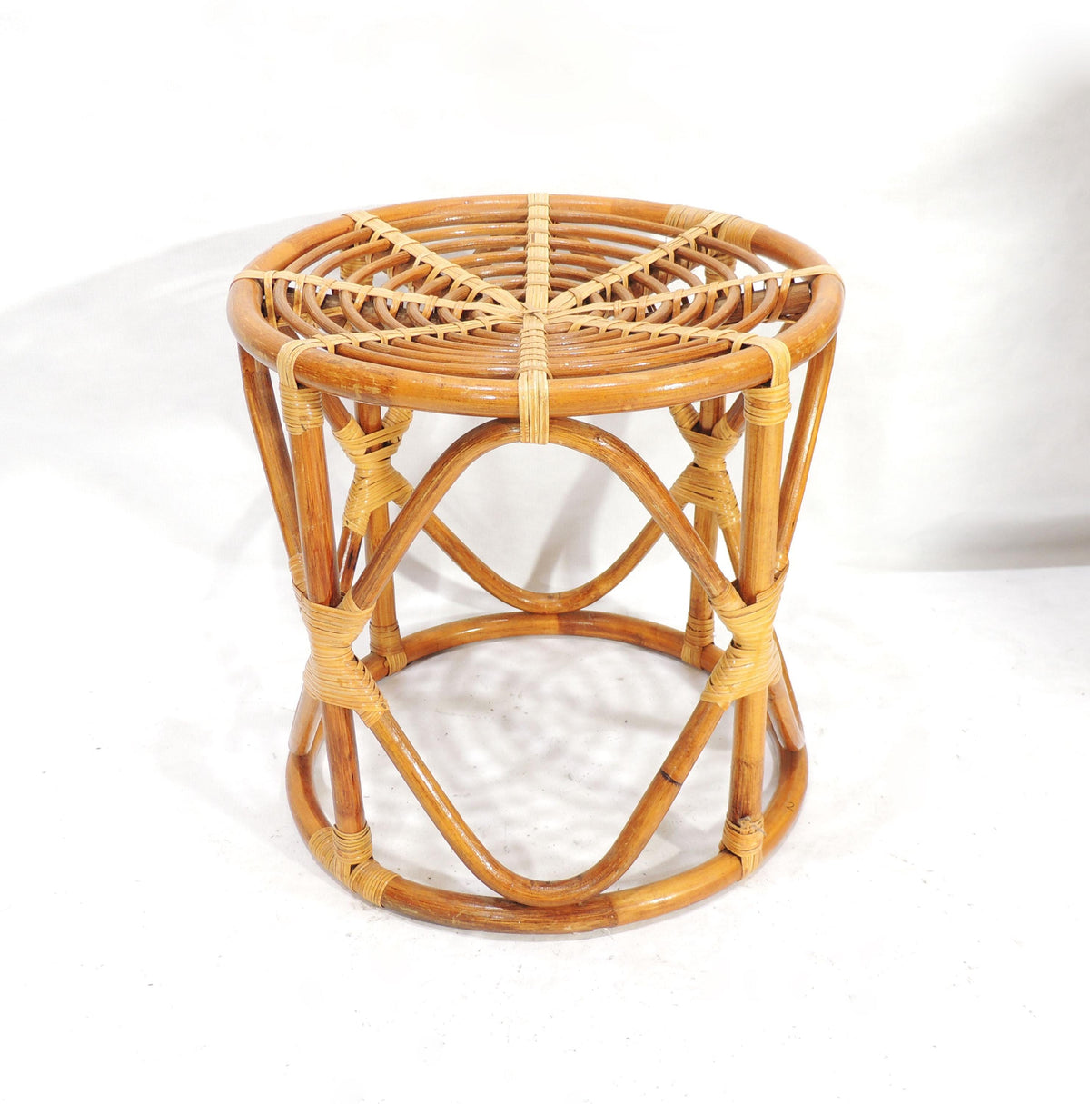 Vintage Bamboo Drum-Frame Stool Table