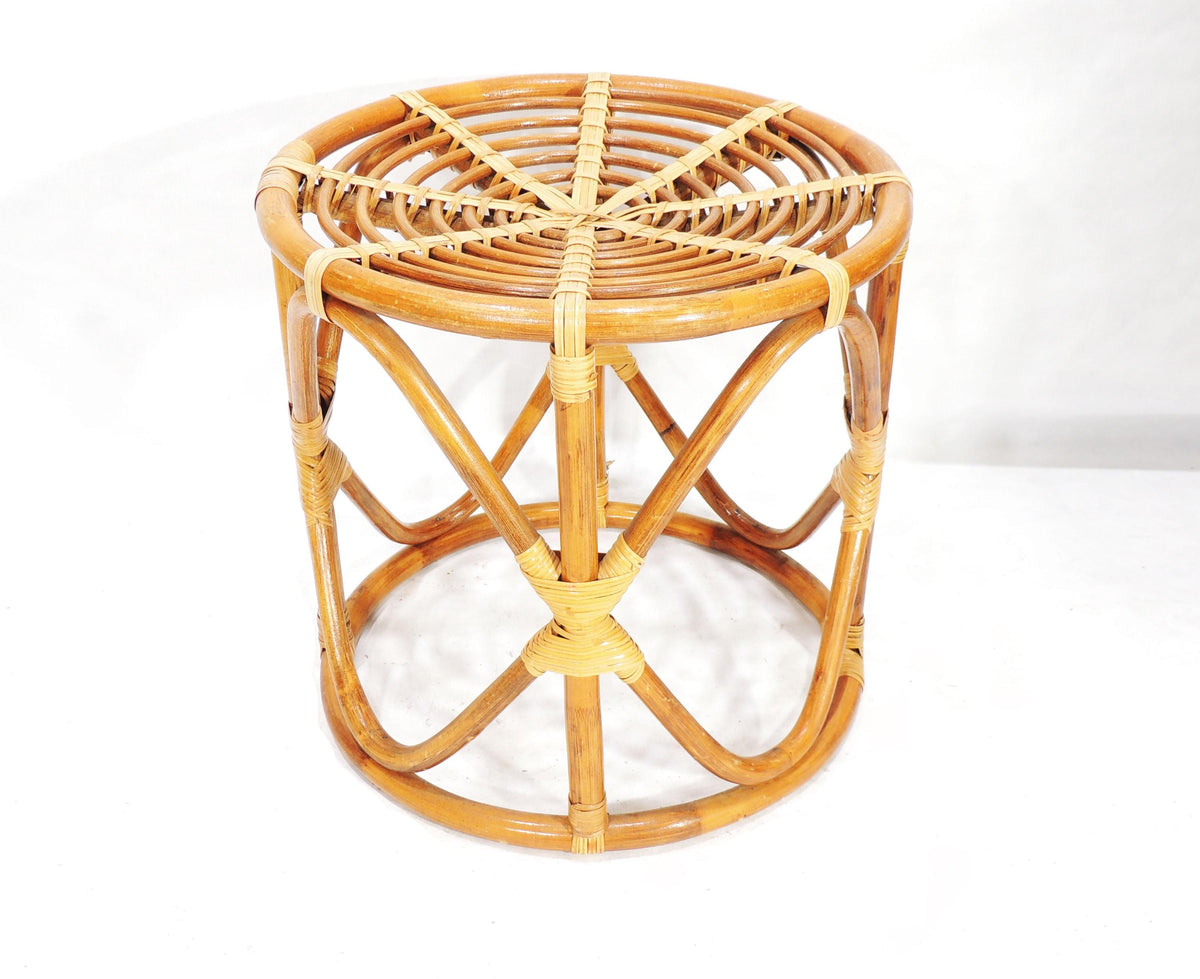 Vintage Bamboo Drum-Frame Stool Table