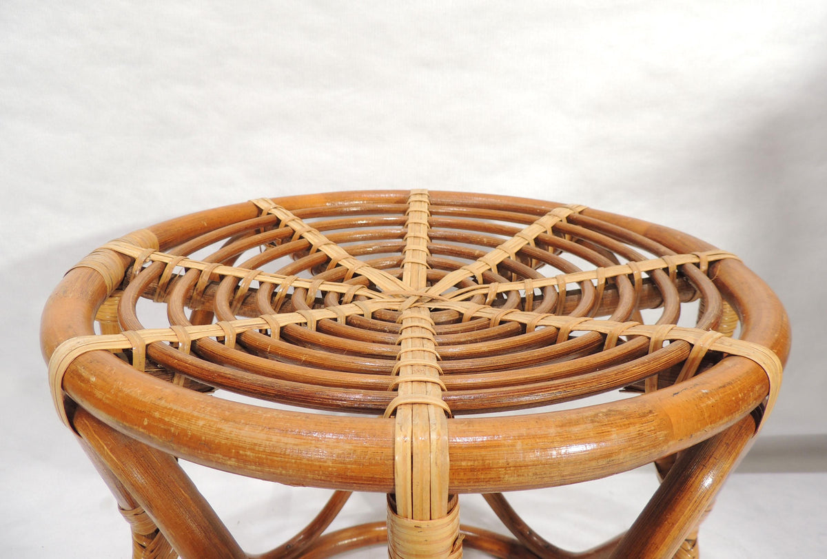 Vintage Bamboo Drum-Frame Stool Table