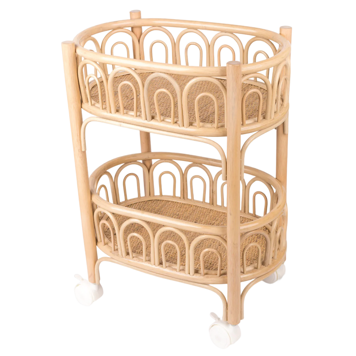 Handwoven Rattan 3-Tier Storage Cart – 70 cm High